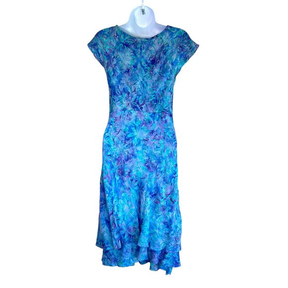 Vintage Nomadic Traders Babydoll Floral Batik Tiered Midi Dress Womens S 90s‎ - Picture 2 of 5
